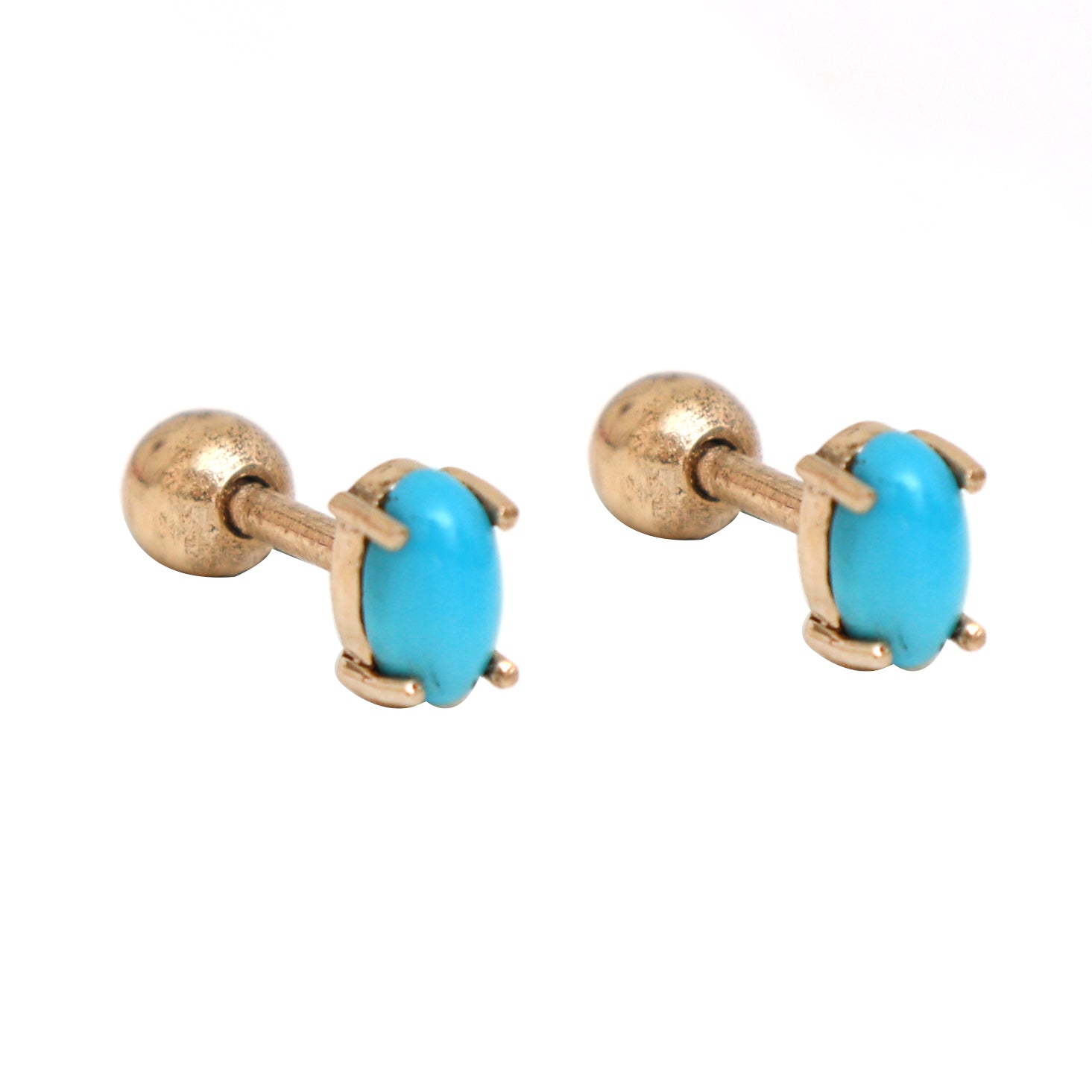 JPERG-928/4417 Turquoise  Piercing  Oval 5X3  Prong Setting Earring | 14K