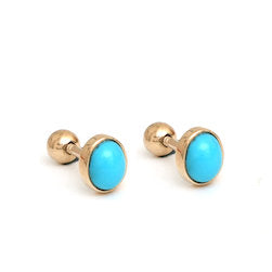 JPERG-930/4419 Turquoise  Piercing  Oval 5X4 Bezal  Setting Earring | 14K
