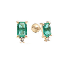 JPERG-943/4511 Emerald Octagon 5X3 With Diamond Piercing Earrring | 14K