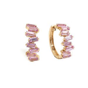 JPERG-950/4519 Pink Sapphire Baguette 4X2 Hoops Earring | 18K