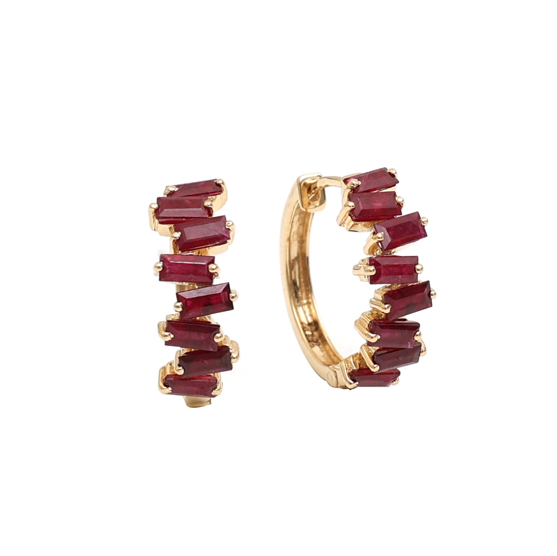 JPERG-951/4520 Ruby Baguette 4X2 Hoops Earring | 18K