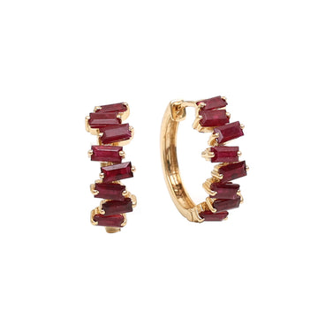 JPERG-951/4520 Ruby Baguette 4X2 Hoops Earring | 18K