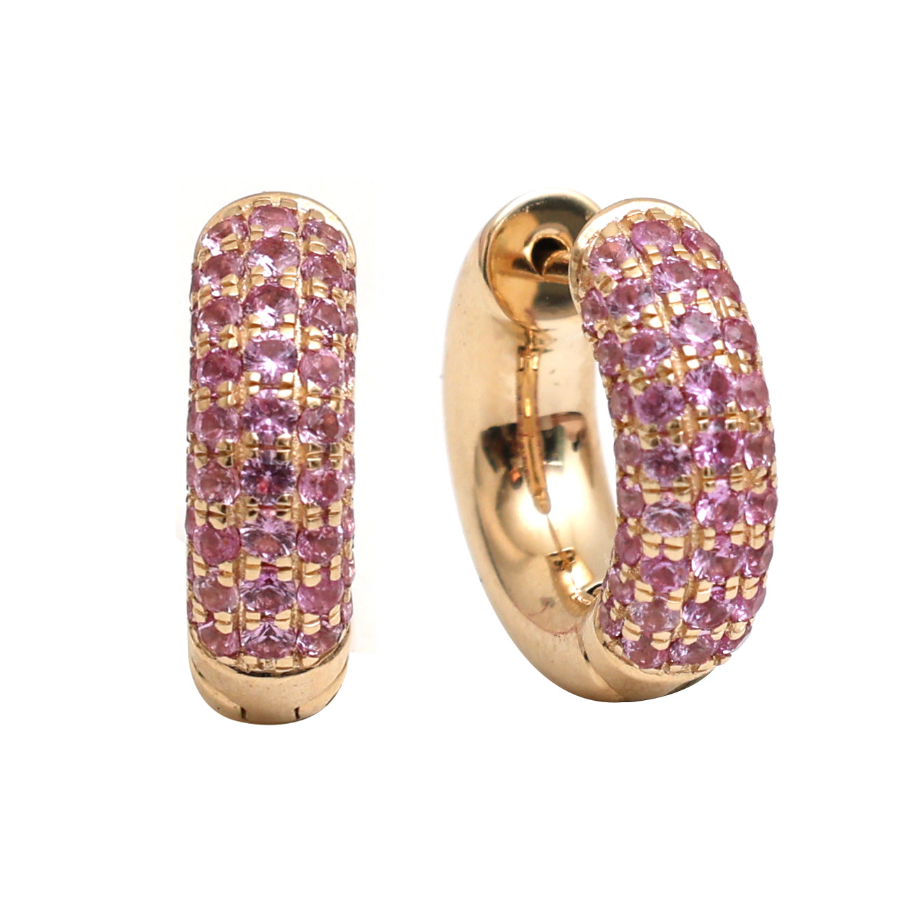 JPERG-954/4588 Pink Sapphire Round Pave Small Hoops Earring | 14K