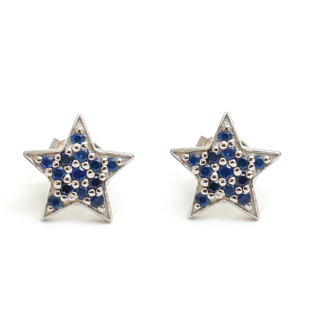 JPERG-956/4590 Blue Sapphire Round Star Studs Earring | 14K