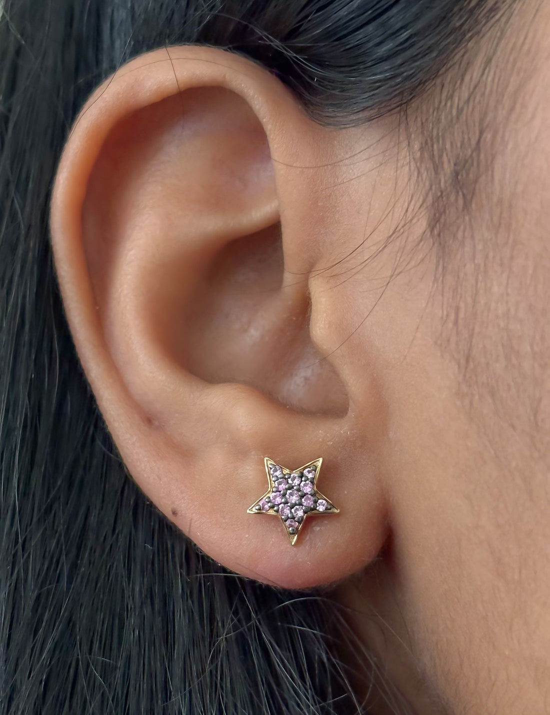 JPERG-957/4591 Pink  Sapphire Round Star Studs Earring | 14K
