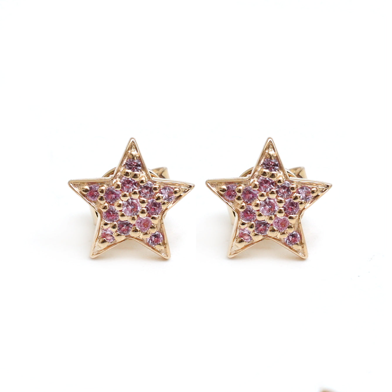 JPERG-957/4591 Pink  Sapphire Round Star Studs Earring | 14K
