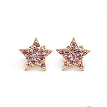 JPERG-957/4591 Pink  Sapphire Round Star Studs Earring | 14K