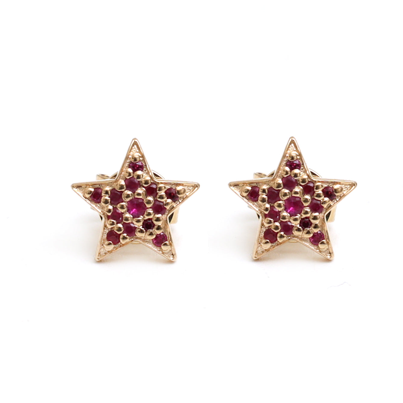 JPERG-958/4592 Ruby Round Star Studs Earring | 14K