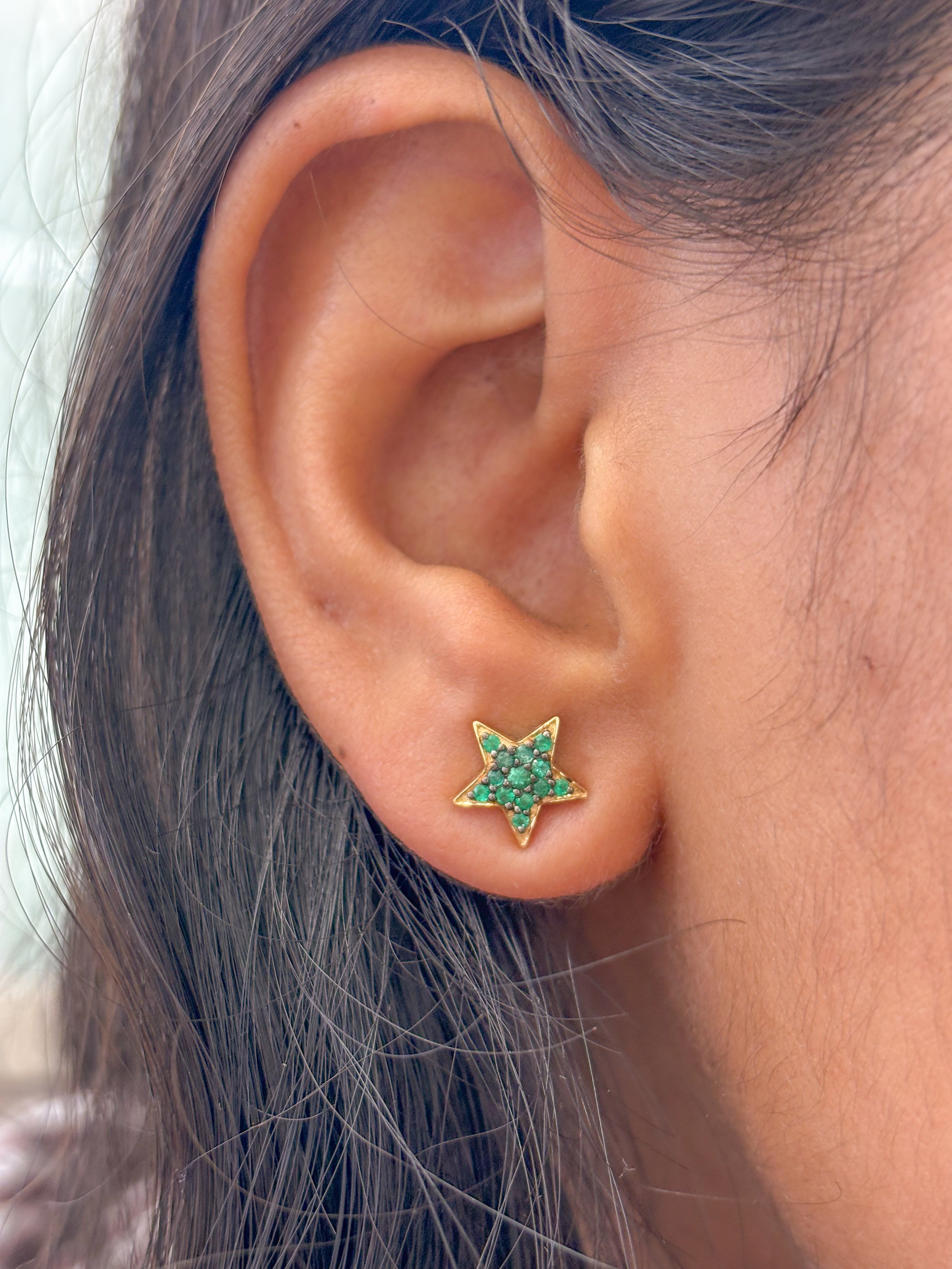 JPERG-959/4593 Emerald  Round Star Studs Earring | 14K