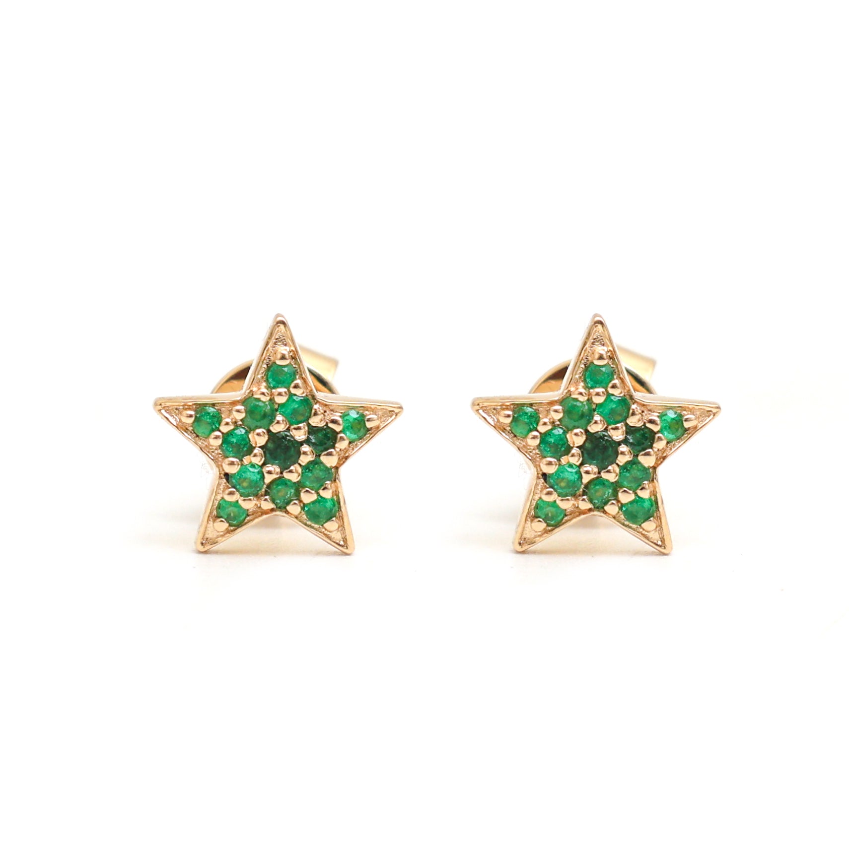 JPERG-959/4593 Emerald  Round Star Studs Earring | 14K