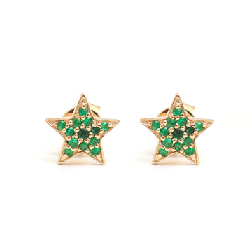 JPERG-959/4593 Emerald  Round Star Studs Earring | 14K
