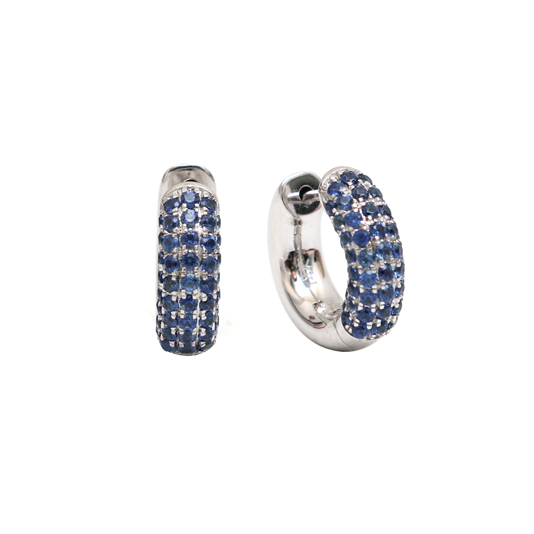 JPERG-964/4632 Blue Sapphire Round Pave Hoops Earring | 14K