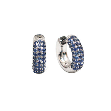 JPERG-964/4632 Blue Sapphire Round Pave Hoops Earring | 14K
