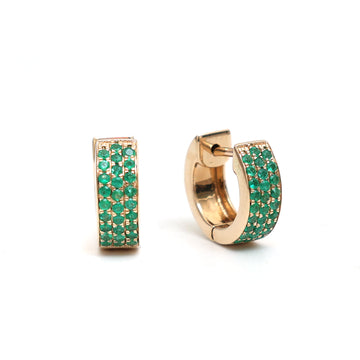 JPERG-965/4633 Emerald Round 3 Line Hoops Earring | 14K