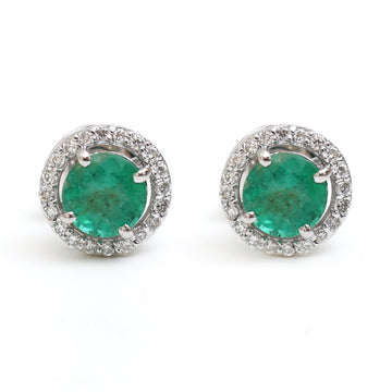 JPERG-988/4698 Emerald Octagon 6X4 With Diamond Studs Ear | 18K