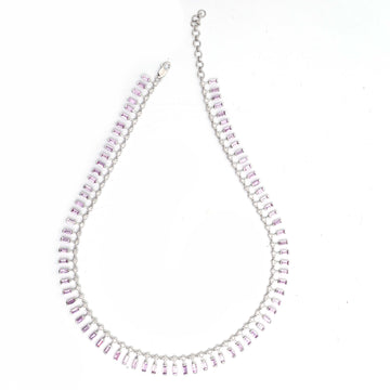 JPNC-107/1073 Pink Sapphire Baguette With Diamond  Dot Dash Necklace  Necklace | 18K