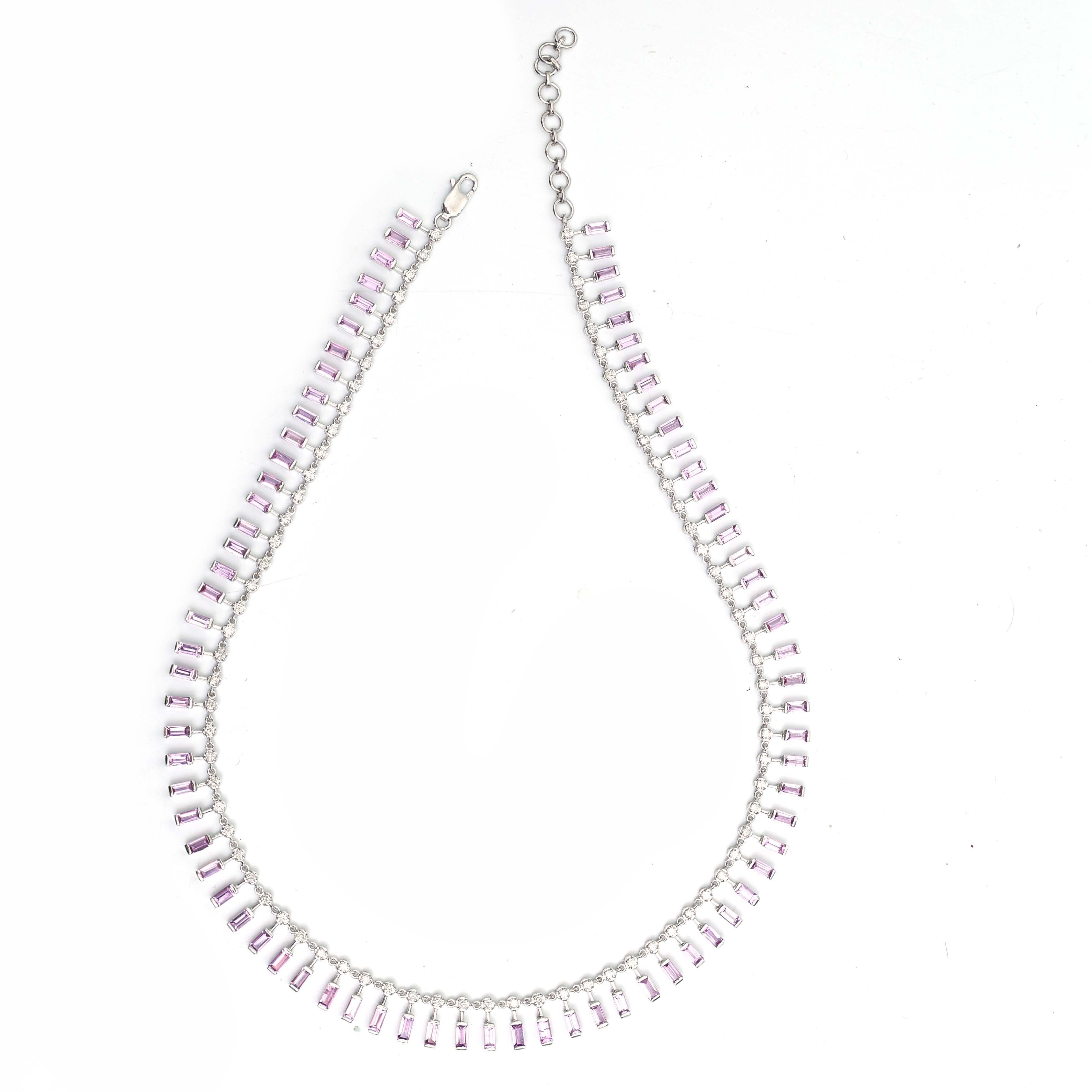 JPNC-107/1073 Pink Sapphire Baguette With Diamond  Dot Dash Necklace  Necklace | 18K