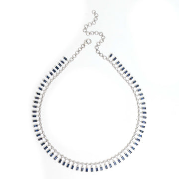 JPNC-115/1236 Blue Sapphire Baguette With Diamond Dot Dash  Necklace | 18K