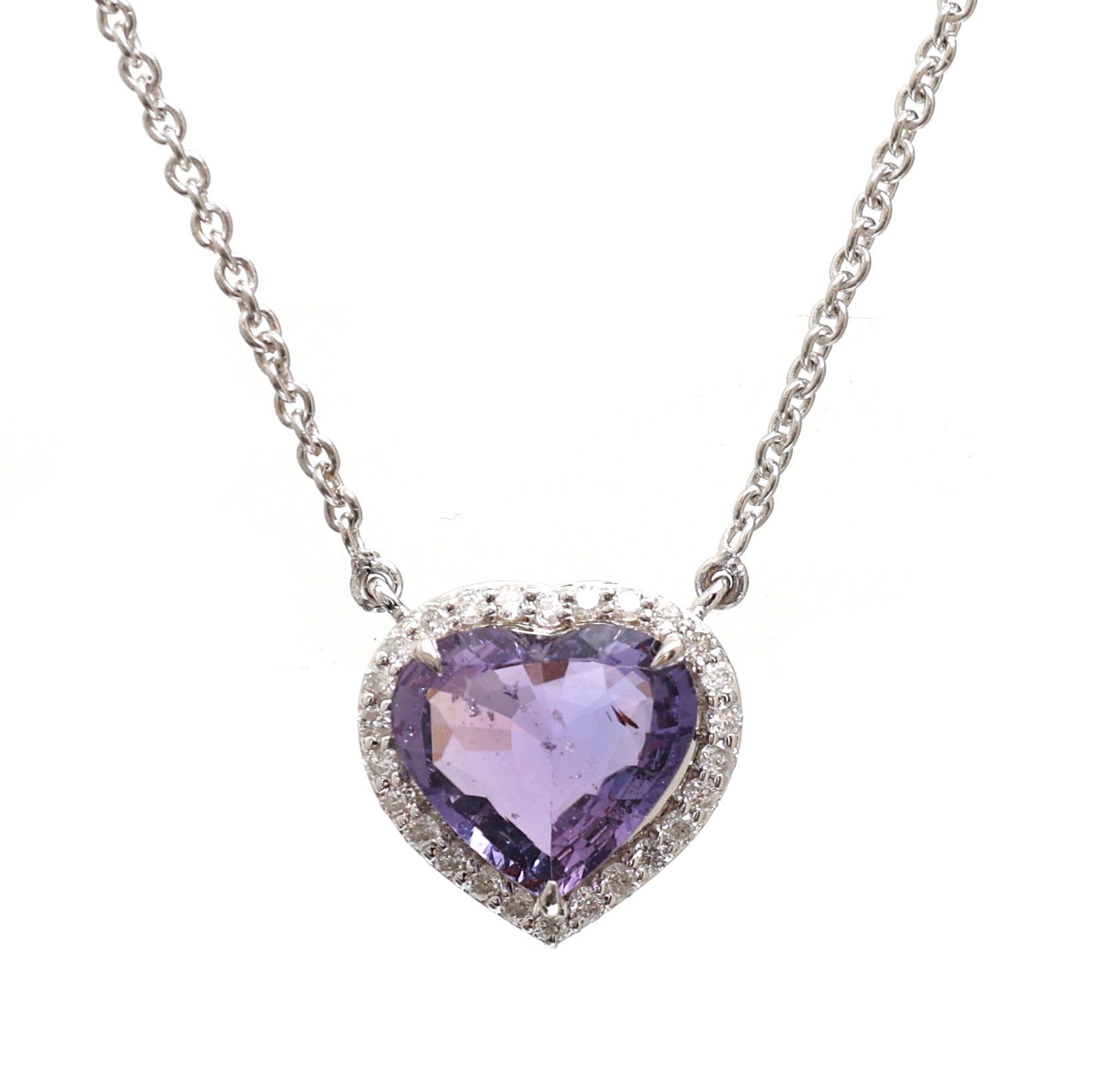 JPNC-117/1403 Pink Sapphire Purple Heart With Diamond Chain  Necklace | 18K