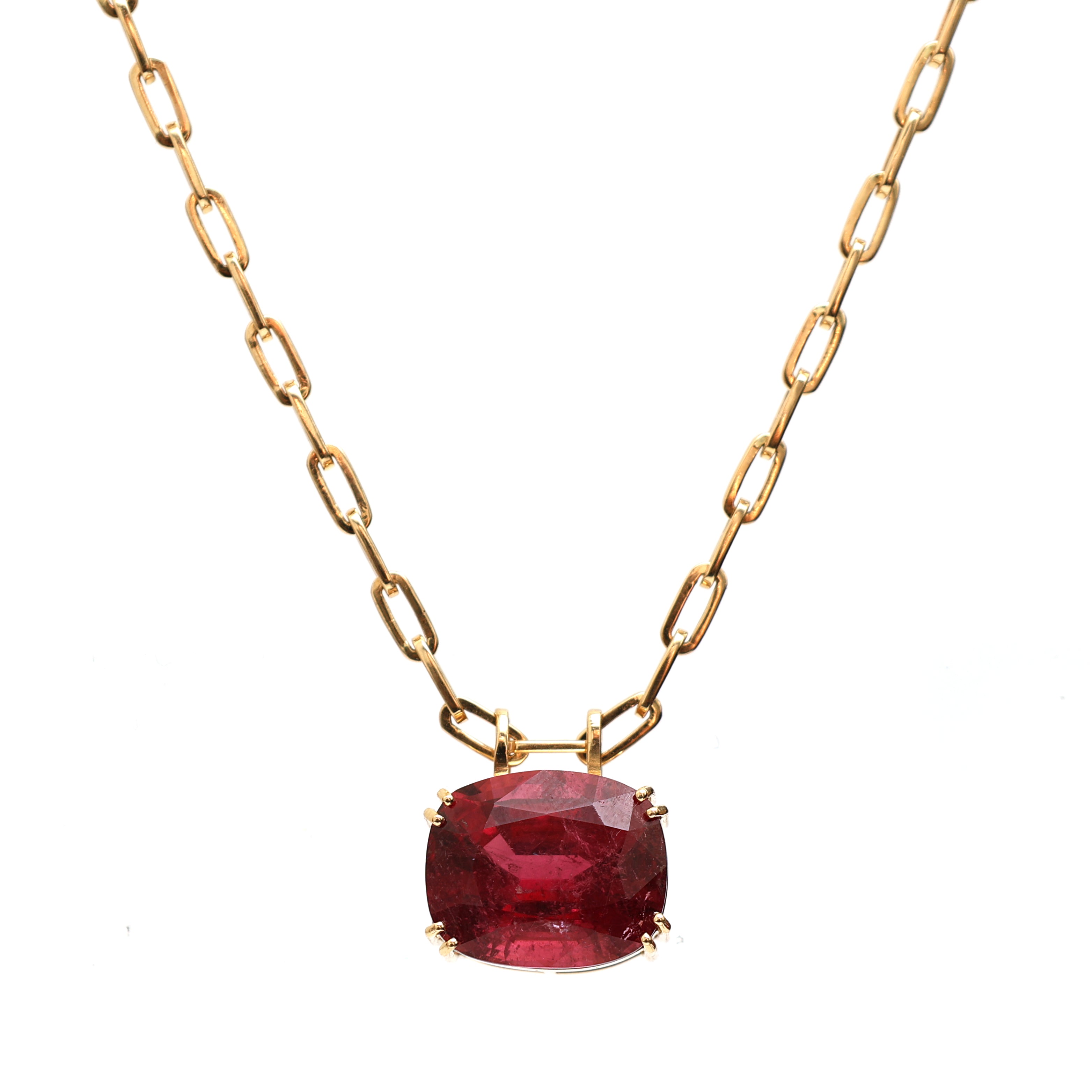 JPNC-167/2318 Rubillite Cushion Paper Clip Chain  Necklace | 18K