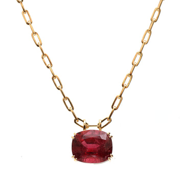 JPNC-167/2318 Rubillite Cushion Paper Clip Chain  Necklace | 18K