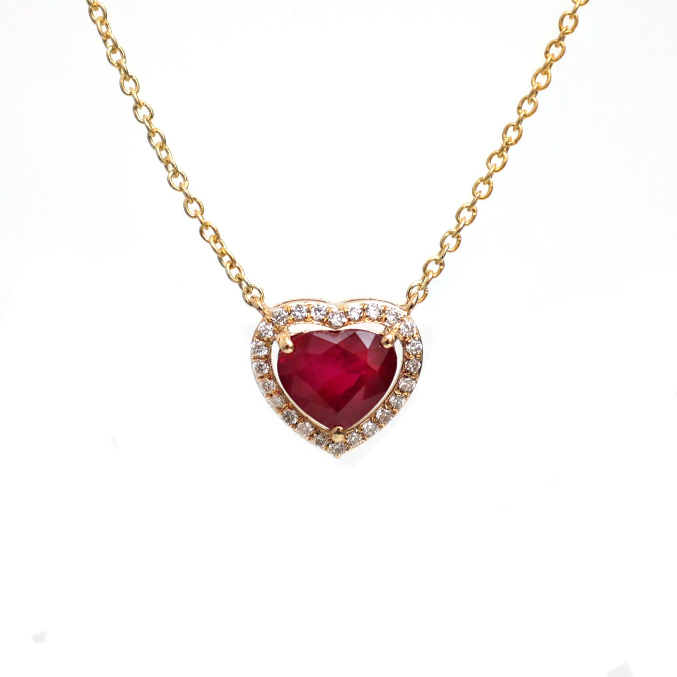 JPNC-182/2457 Ruby Heart With Diamond Chain  Necklace | 18K