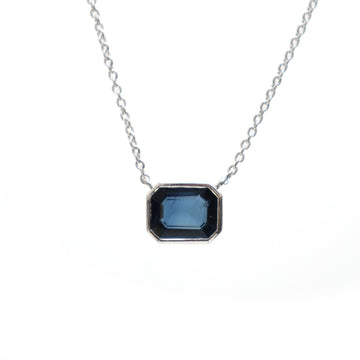 JPNC-197/2545 Blue Sapphire Octagon Bezal Chain  Necklace | 14K