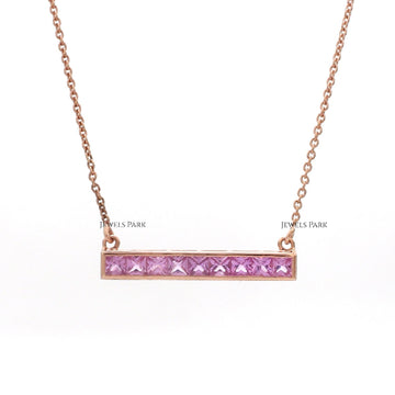 JPNC-19/1003 Pink Sapphire Square Chain Necklace | 14K