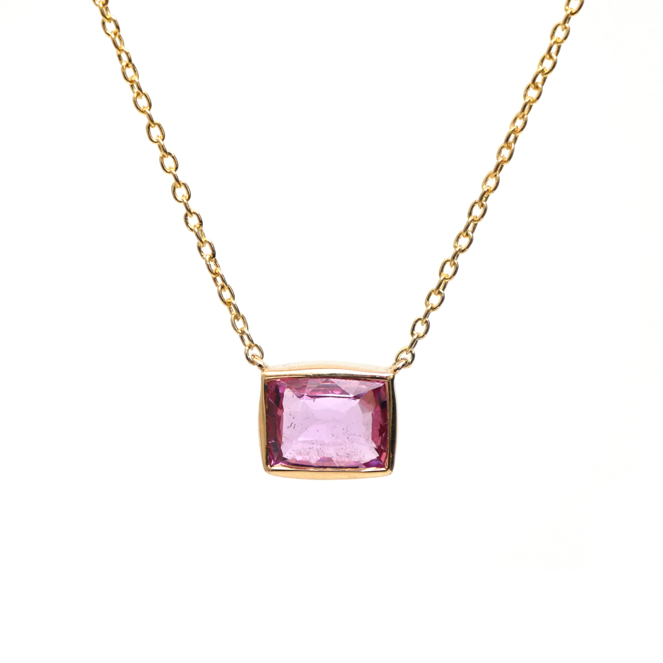 JPNC-203/2604 Pink Sapphire Octagon Bezel Chain Necklace | 18K