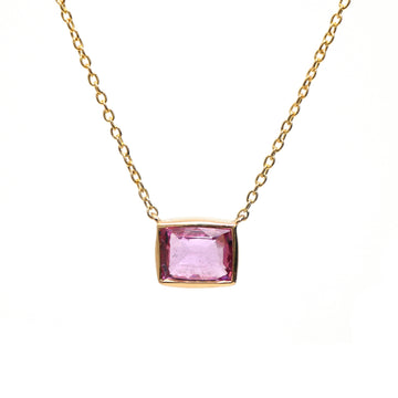 JPNC-203/2604 Pink Sapphire Octagon Bezel Chain Necklace | 18K