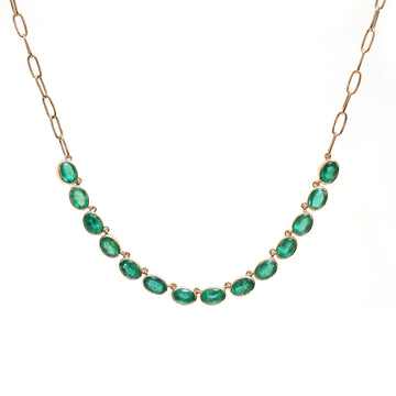 JPNC-206/2662 Emerald Oval 6X4 Paper Clip Chain Necklace | 18K