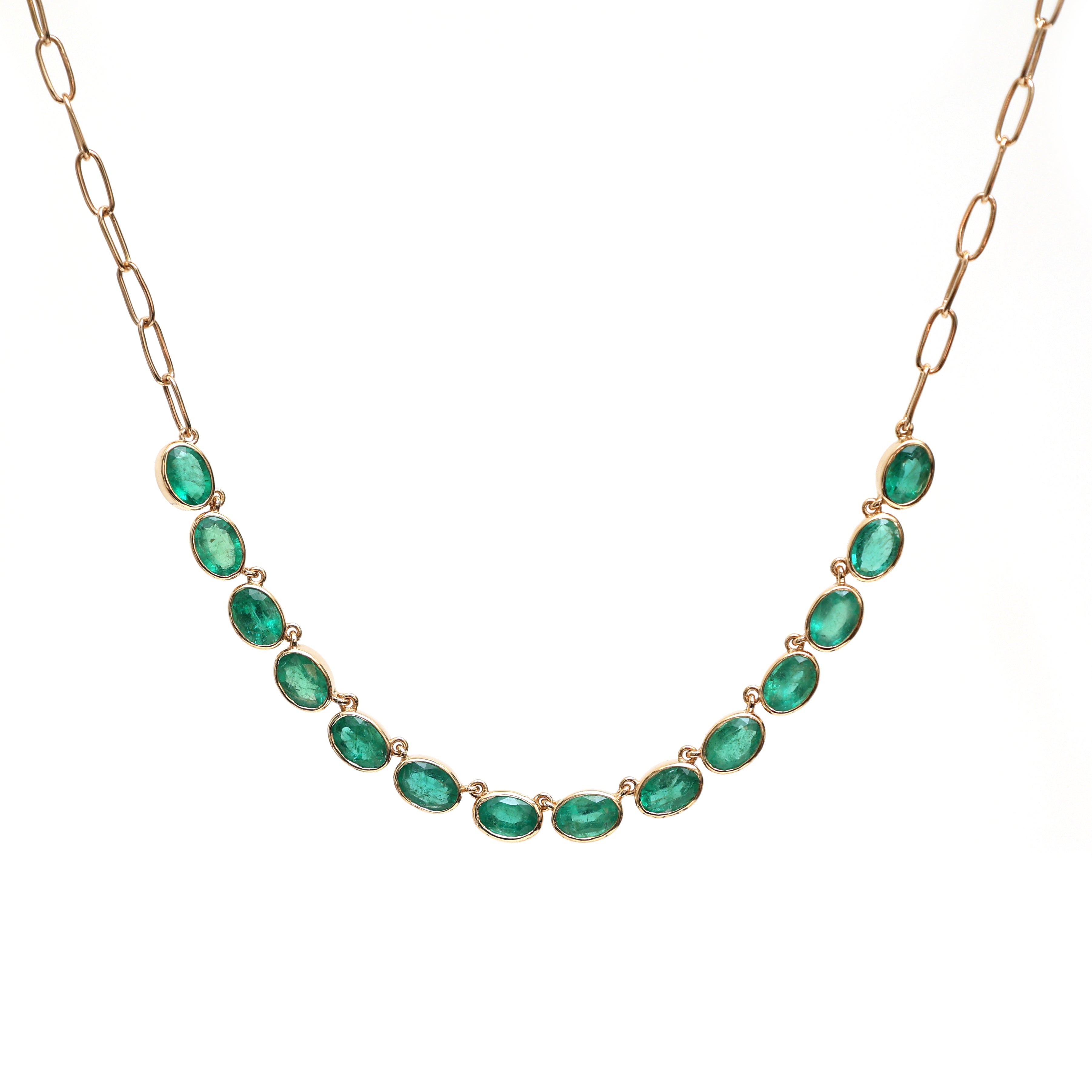 JPNC-206/2662 Emerald Oval 6X4 Paper Clip Chain Necklace | 18K