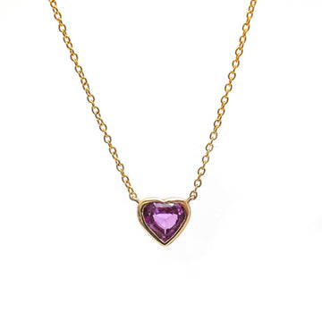 JPNC-208/2682 Pink Sapphire Heart Bezel With Chain Necklace | 18K