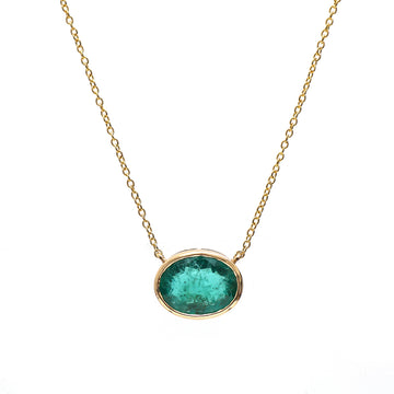 JPNC-209/2683 Emerald Oval 7X9 Bezal Chain Necklace | 18K