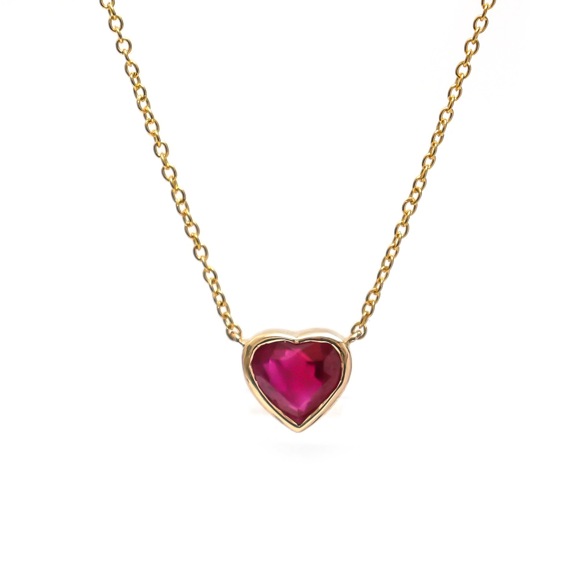 JPNC-210/2684 Ruby Heart Bezel Chain Necklace | 18K