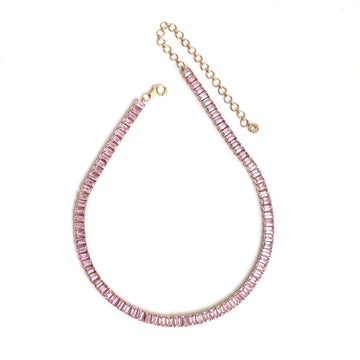 JPNC-215/2696 Pink Sapphire Octagon 5X3 Tennis  Necklace | 14K