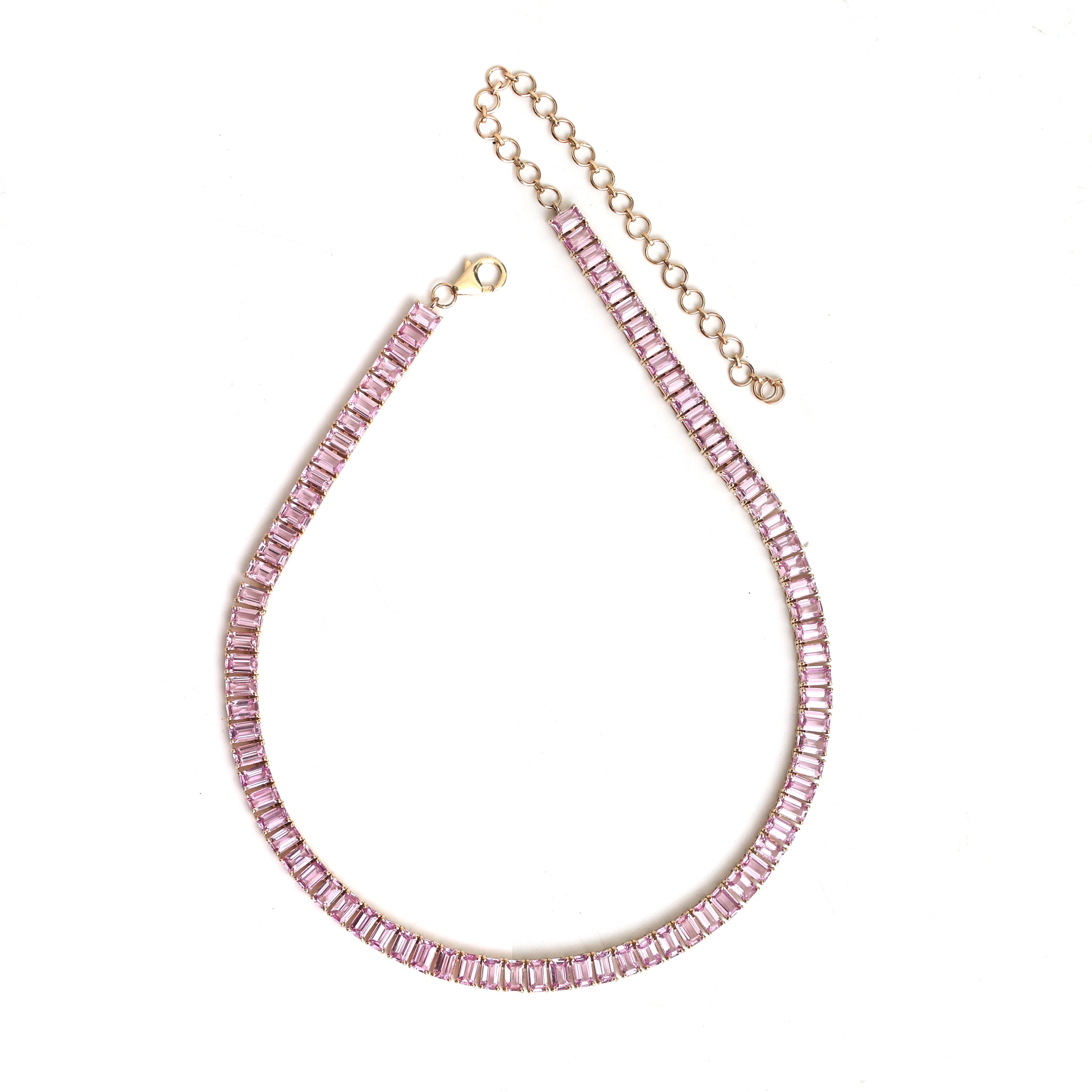 JPNC-215/2696 Pink Sapphire Octagon 5X3 Tennis  Necklace | 14K