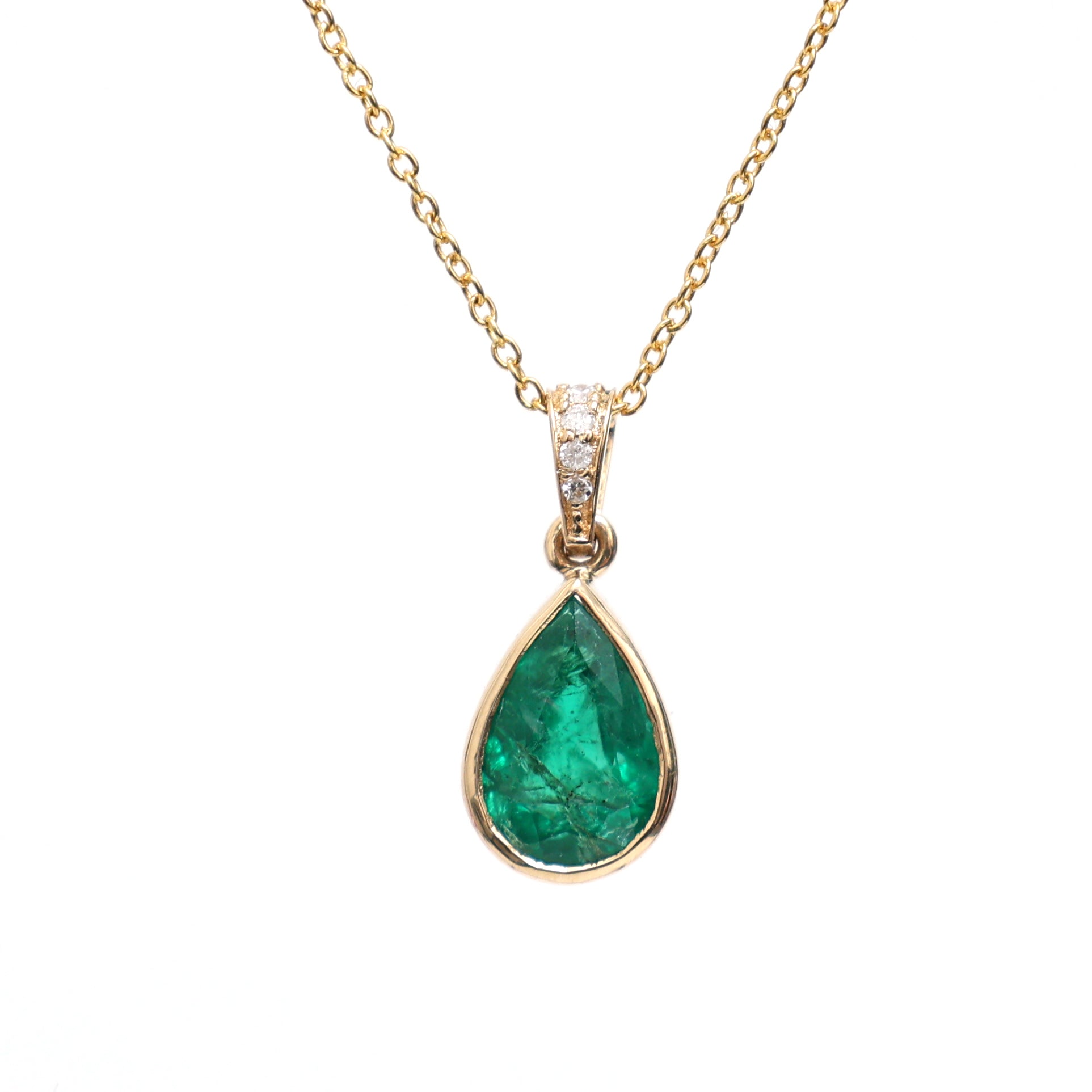 JPNC-222/2727 Emerald Pear With Diamond Chain  Necklace | 18K