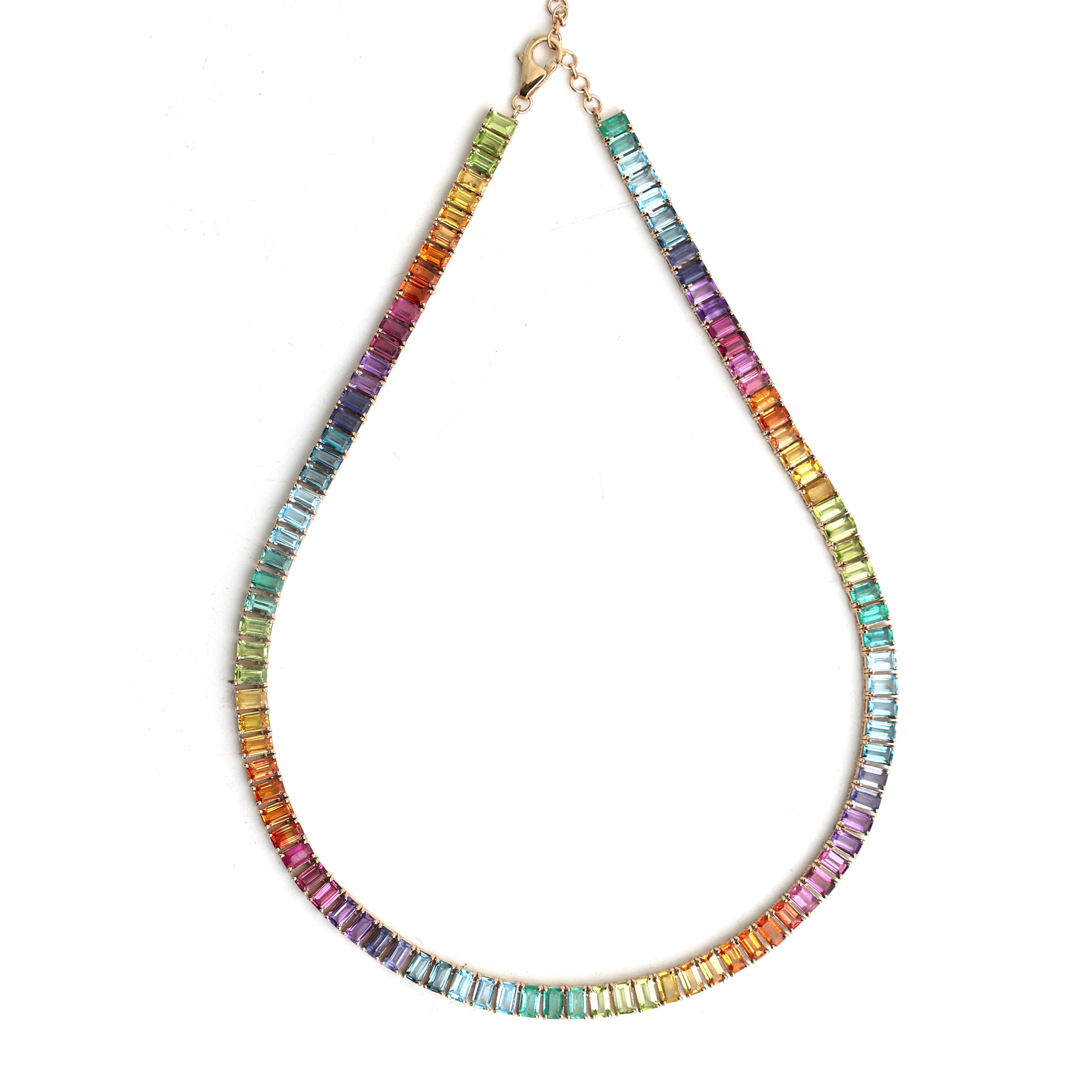 JPNC-258/3390 Rainbow Gemstone Octagon 5X3 Tennis  Necklace | 14K