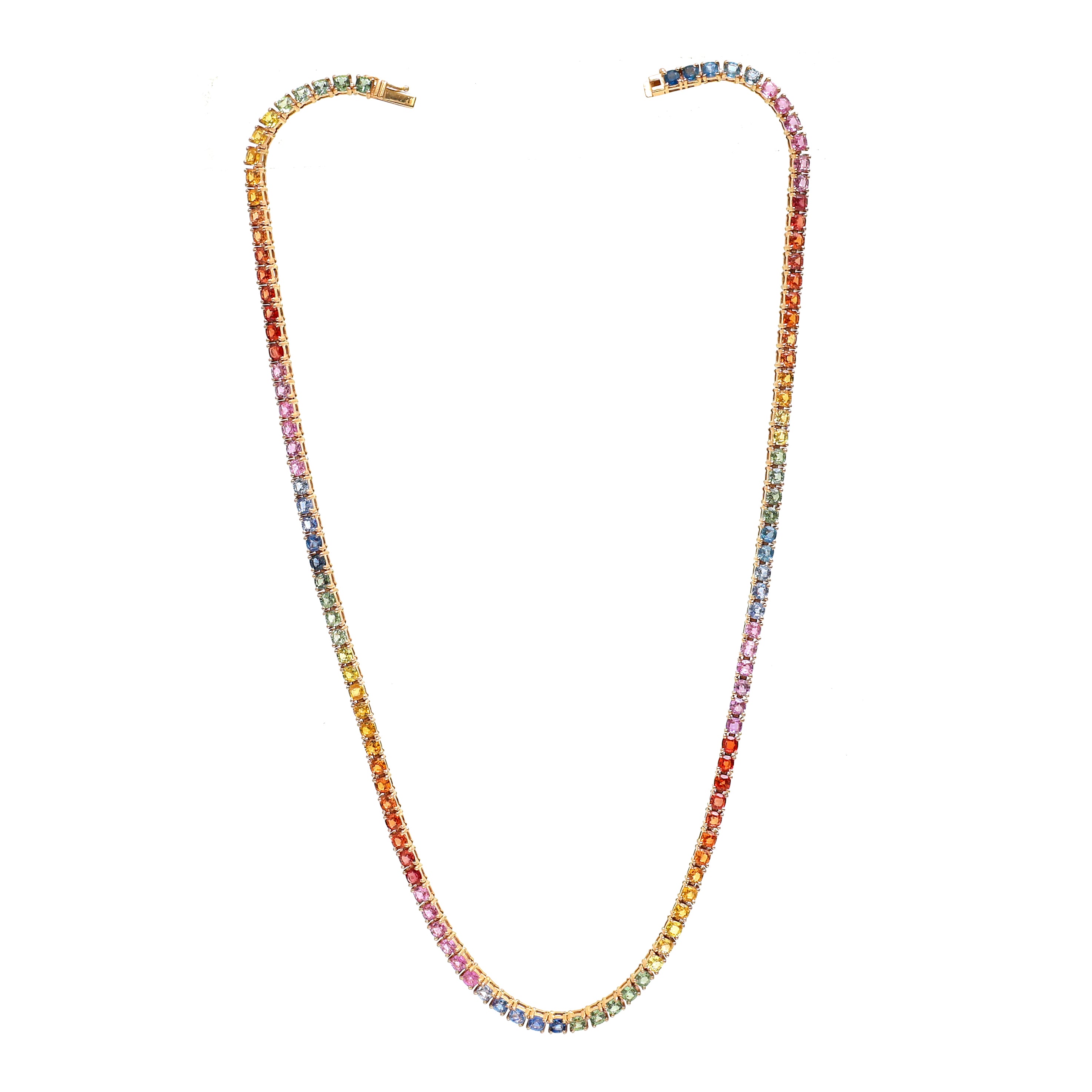 JPNC-260/3428 Rainbow Sapphire Cushion 3Mm Tennis  Necklace | 18K
