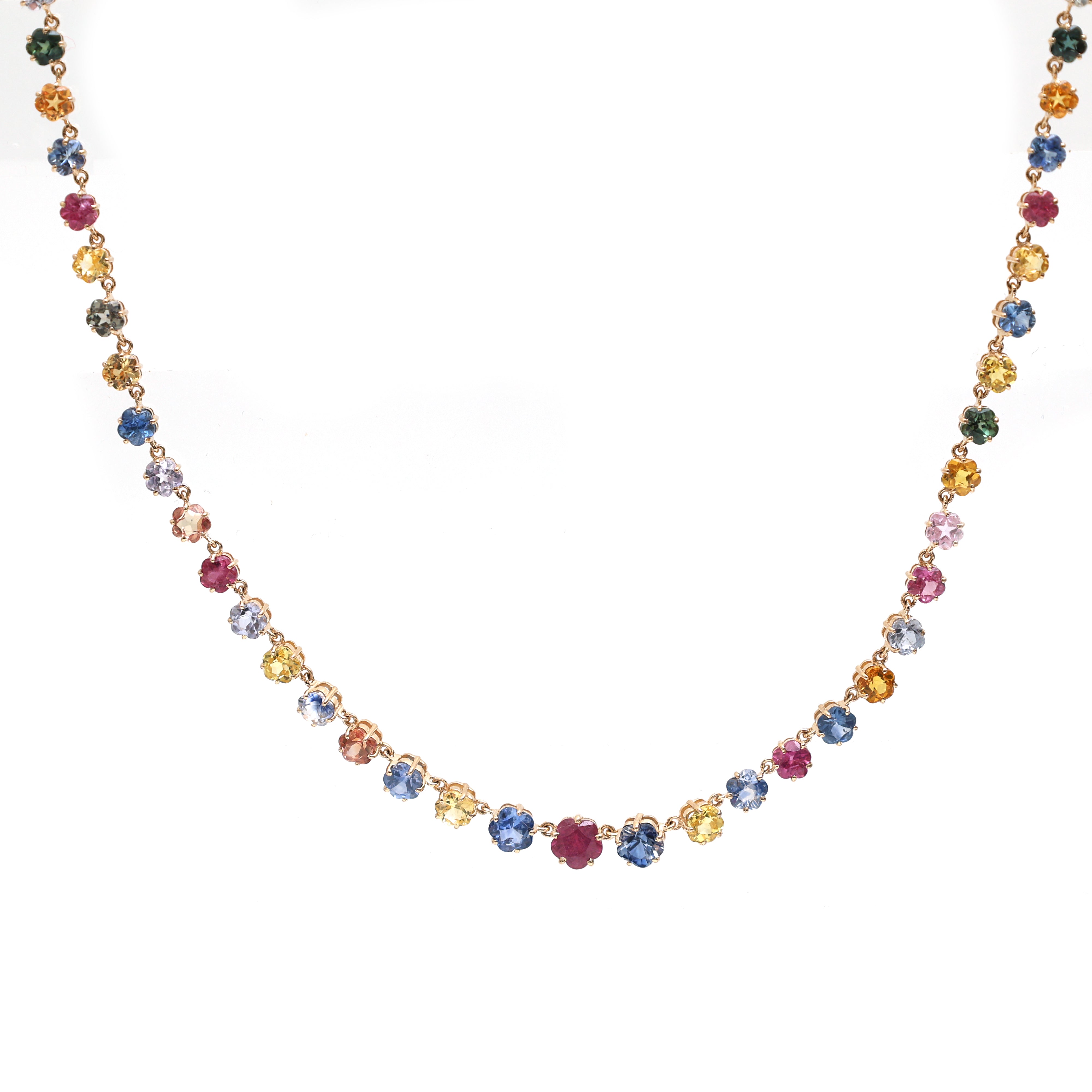 JPNC-265/3454 Rainbow Sapphire Star Fancy  Necklace | 14K