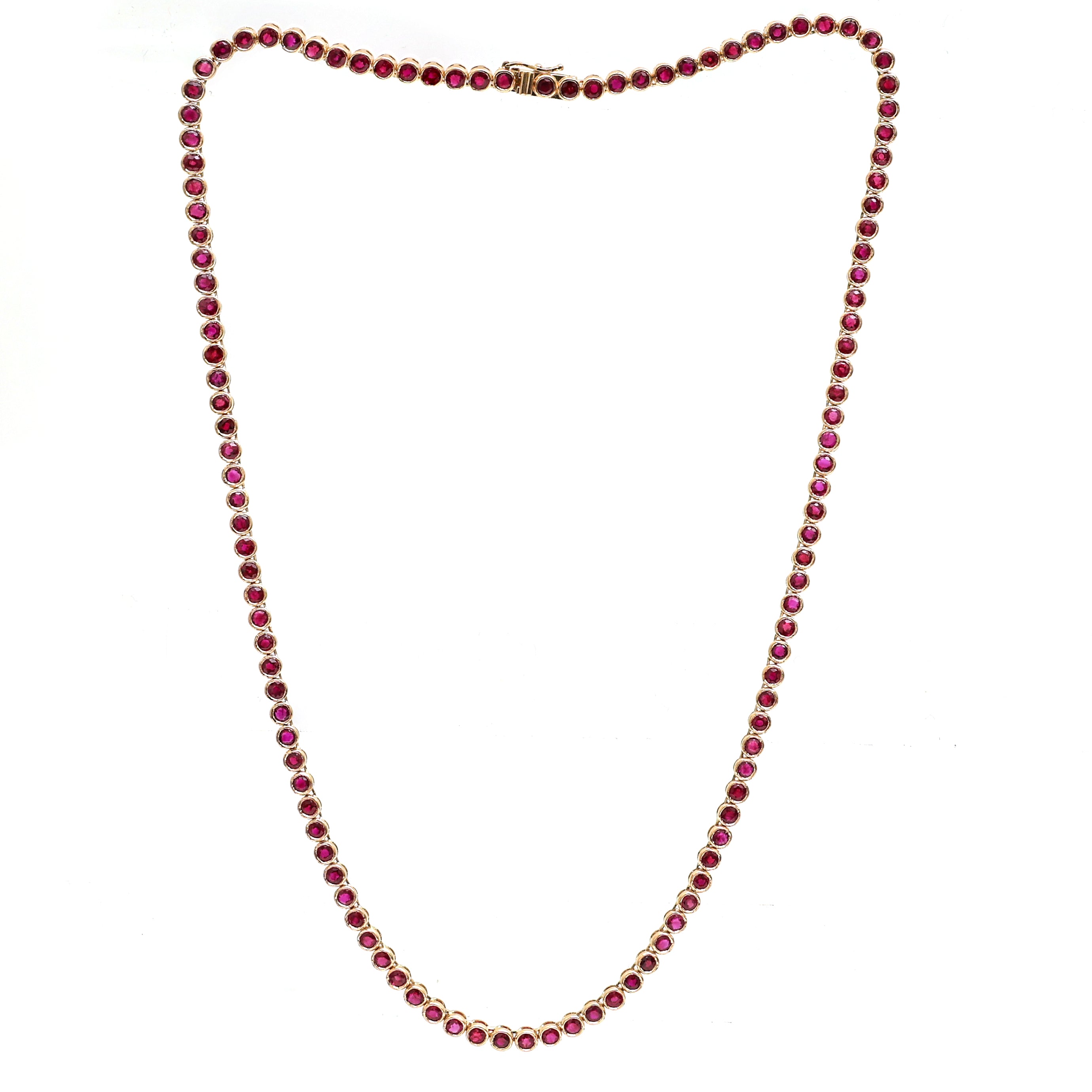 JPNC-279/3628 Ruby Round 2.50 Mm Bezal Tennis  Necklace | 14K