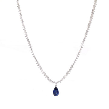 JPNC-284/3895 Blue Sapphire Pear With Diamond Heart  Necklace | 18K