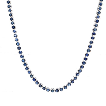 JPNC-285/3905 Blue Sapphire Round Bezal Tennis  Necklace | 14K