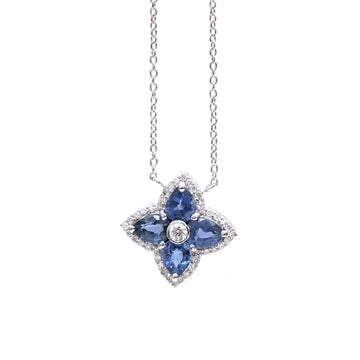 JPNC-289/4004 Blue Sapphire Pear 5X4 With Diamond Chain  Necklace | 14K