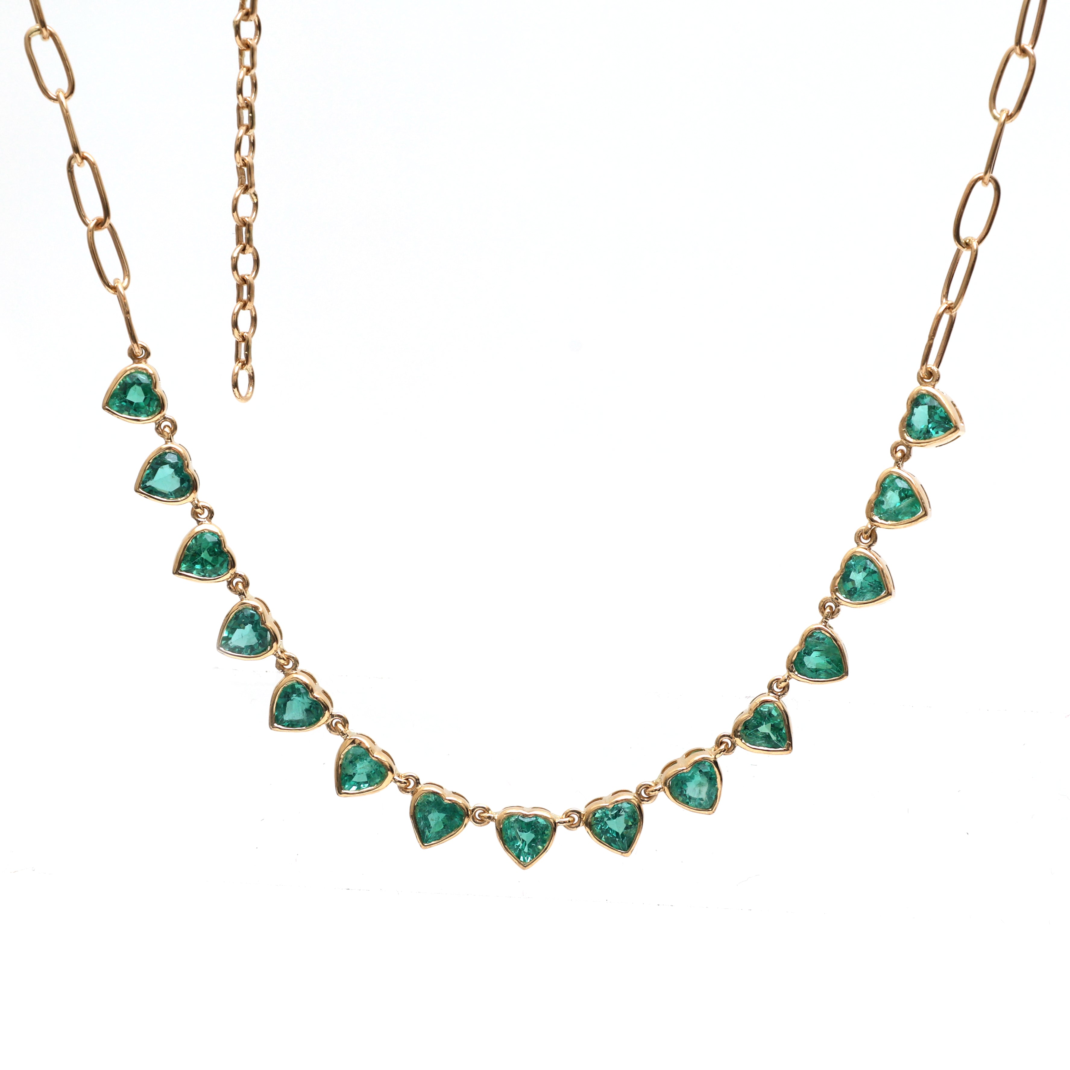 JPNC-301/4161 Emerald Heart Bezal Paper Clip Chain  Necklace | 18K