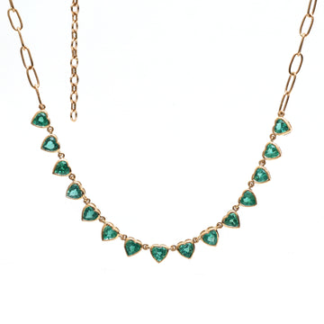 JPNC-301/4161 Emerald Heart Bezal Paper Clip Chain  Necklace | 18K