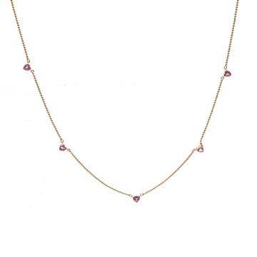 JPNC-302/4162 Pink Sapphire Heart 4Mm Thin Chain  Necklace | 14K