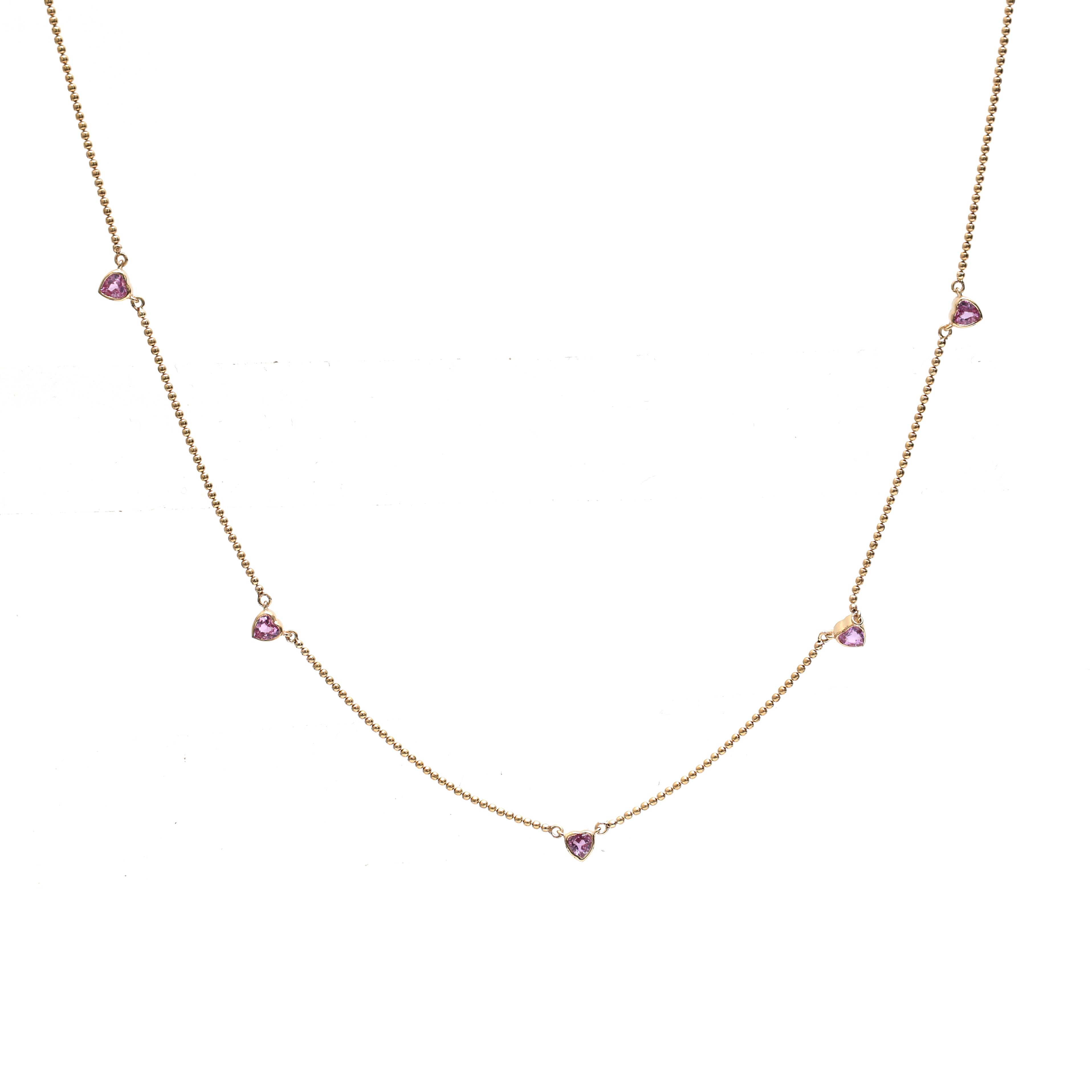 JPNC-302/4162 Pink Sapphire Heart 4Mm Thin Chain  Necklace | 14K