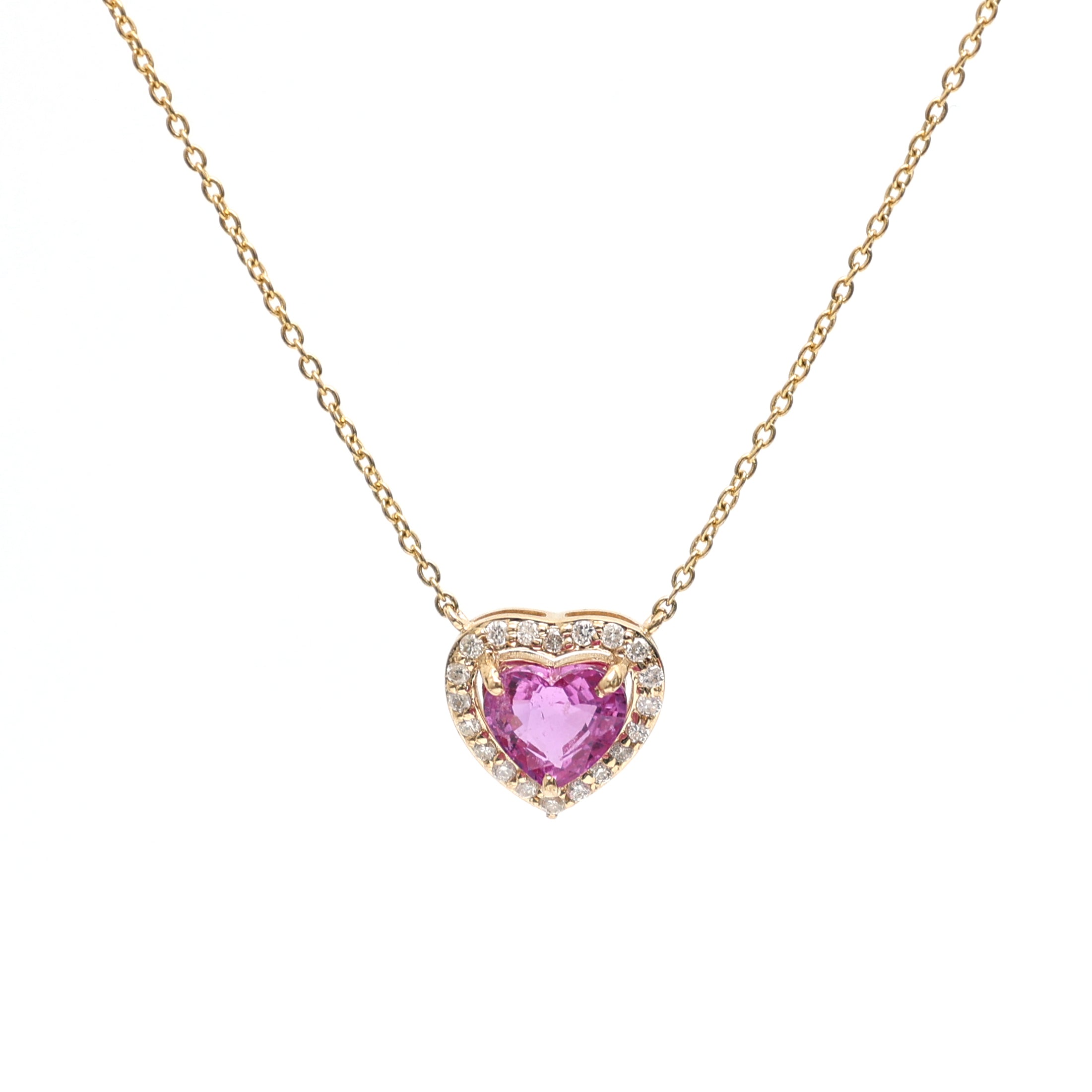 JPNC-319/4341 Pink Sapphire Heart With Diamond Chain Necklace | 18K